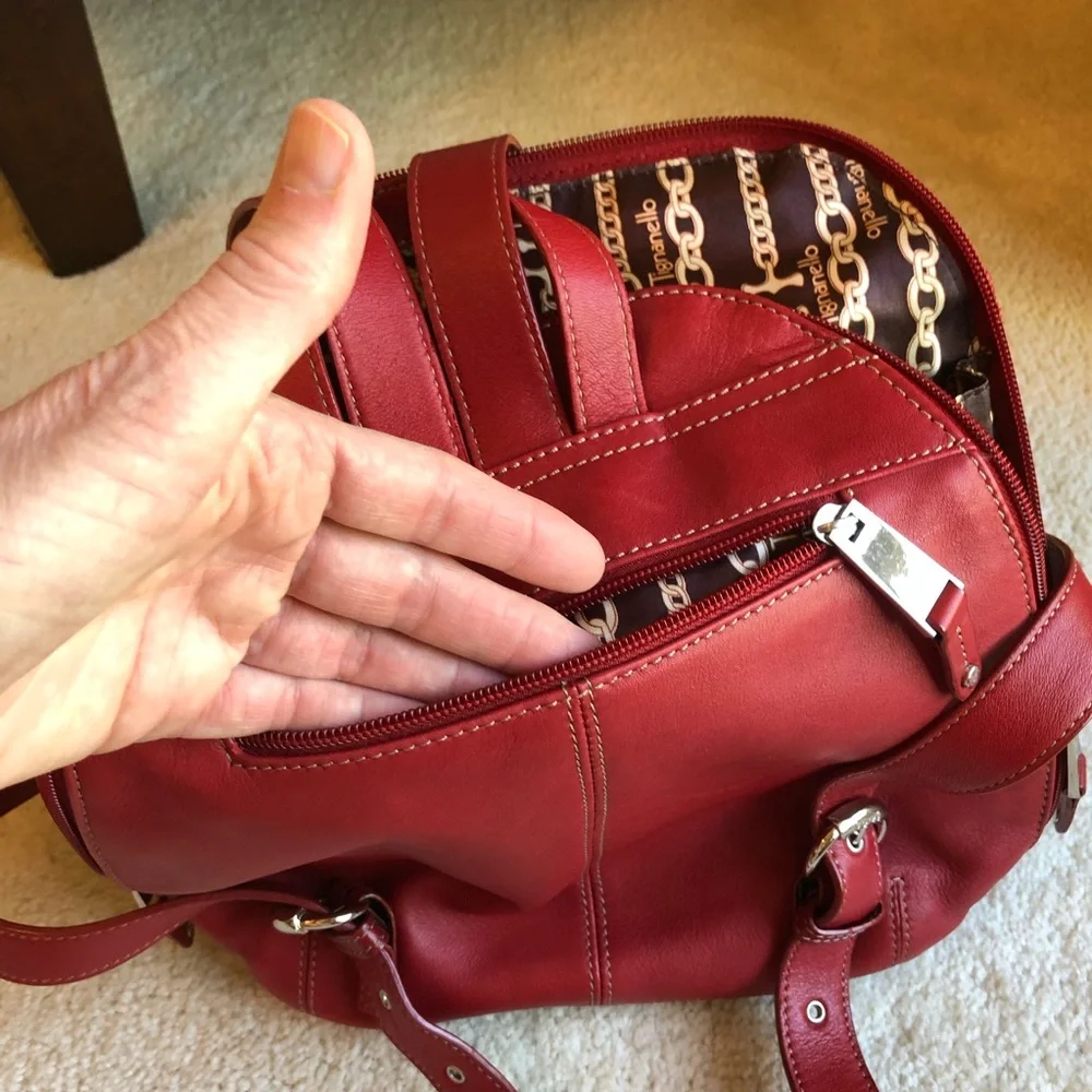 Tignanello Deep Red Leather Backpack Purse